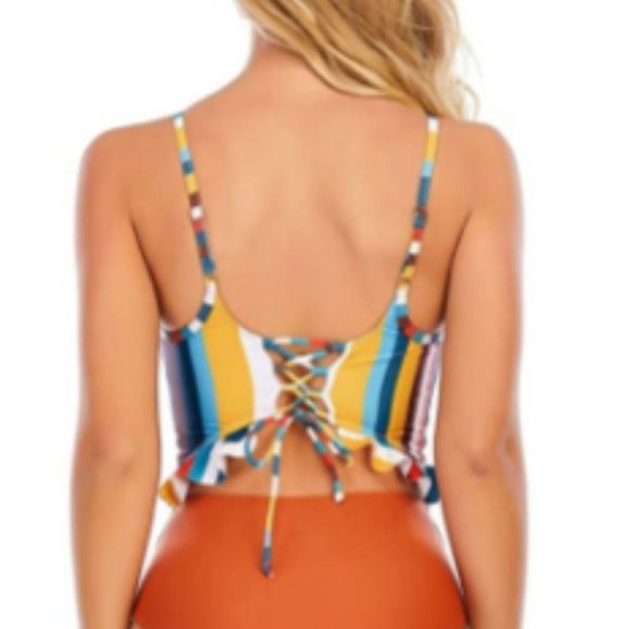 Women Cut Out One Piece Swimsuit Striped Monokini - Picture 2 of 8